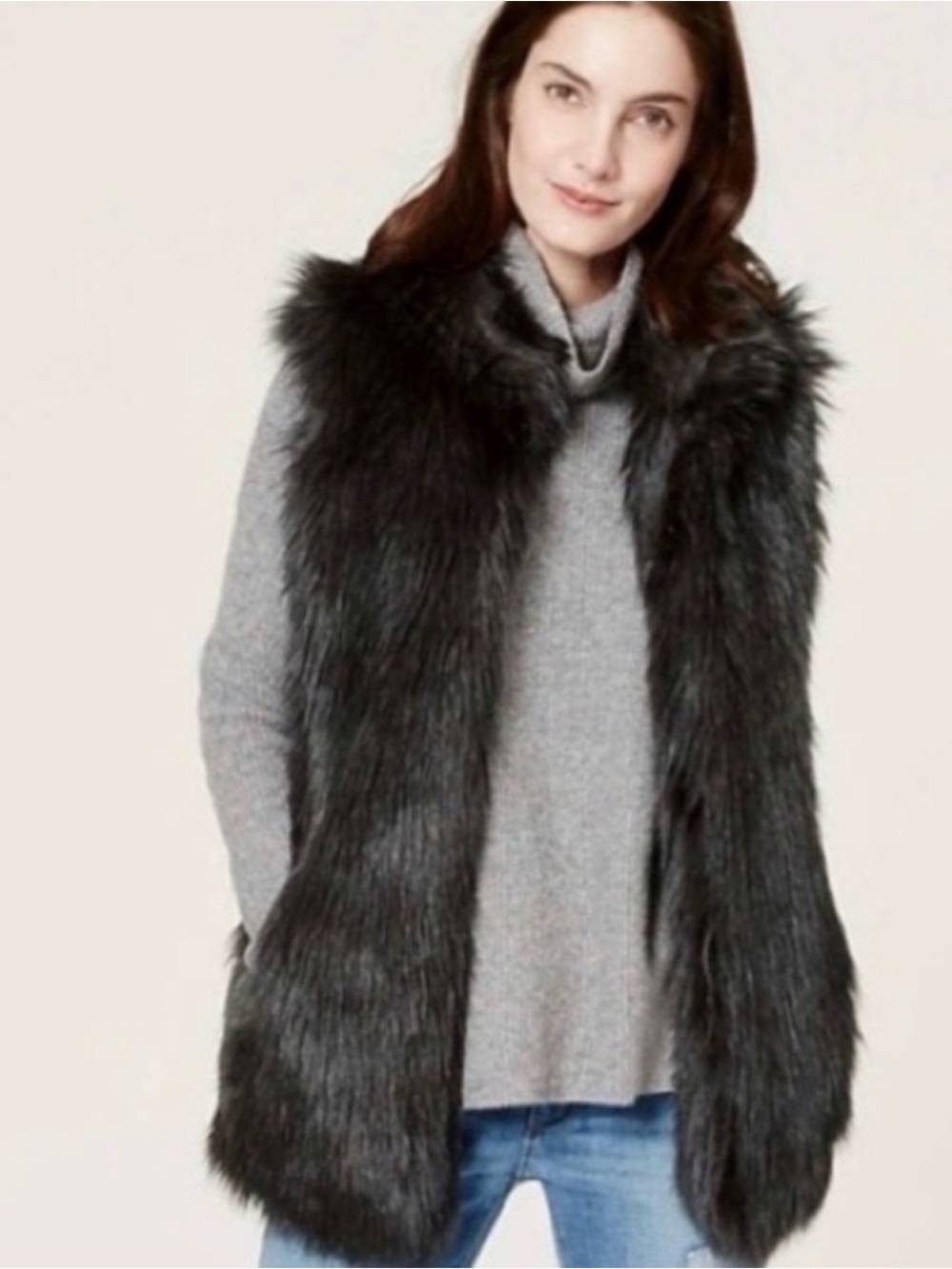 Ann Taylor Loft Black Faux Fur Vest Size XS/Small